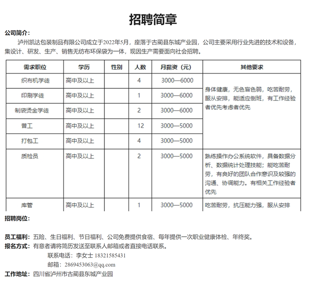 196名！古藺東城產(chǎn)業(yè)園招人啦，找工作的速看！