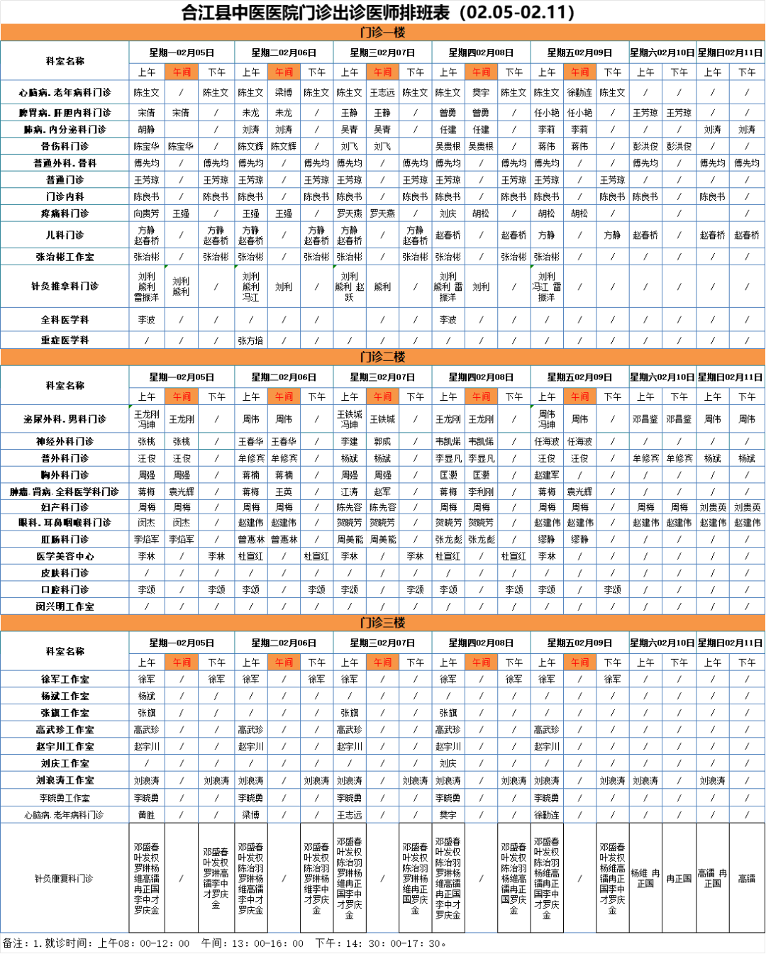 【擴(kuò)散】合江縣中醫(yī)醫(yī)院本周（2月5日-2月11日）門診坐診信息！