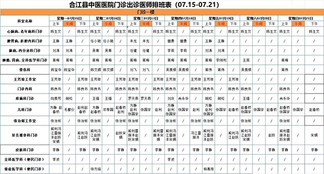 合江縣中醫(yī)醫(yī)院7月15日—21日門診坐診信息