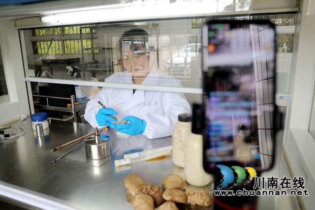 由閑置校舍改造的食用菌研發(fā)中心正在進行直播。.jpg