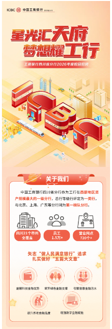 中國工商銀行四川省分行2026年度校園招聘，瀘州分行期待您的加入！