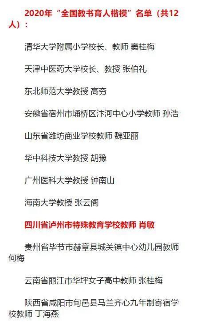 四川唯一！與鐘南山一起，江陽(yáng)教師肖敏獲評(píng)“全國(guó)教書育人楷?！?圖1)