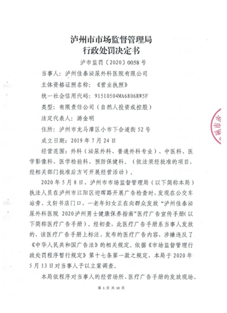 罰款60萬！瀘州佳泰泌尿外科醫(yī)院未經(jīng)審查，發(fā)布違法醫(yī)療廣告(圖2)